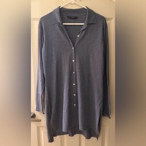 Peruvian Connection Lightweight Long Button Up Cardigan in Blue, Size L